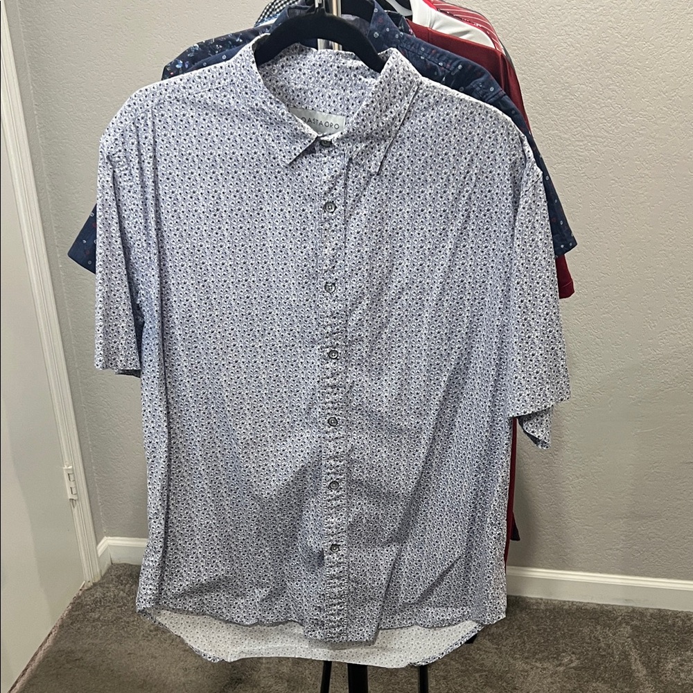 Men's Blue and White Patterned Casual Shirt